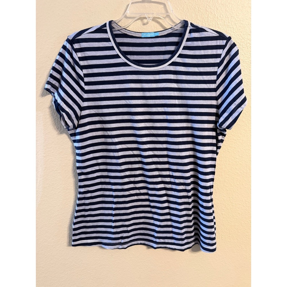 J McLaughlin Women's Striped T Shirt Navy White Cotton Modal Spandex Size L